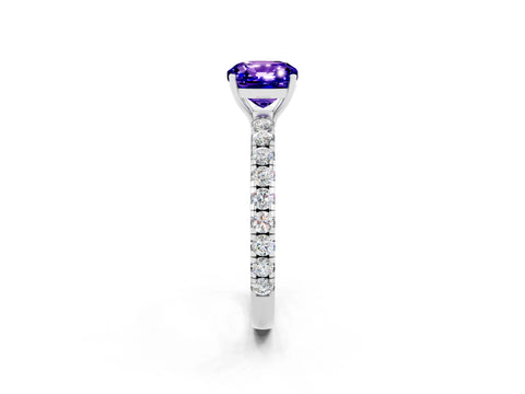 White gold Cushion Cut Tanzanite Pavé Solitaire Engagement Ring with Four-Prong Setting_14