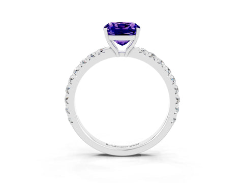 White gold Cushion Cut Tanzanite Pavé Solitaire Engagement Ring with Four-Prong Setting_15