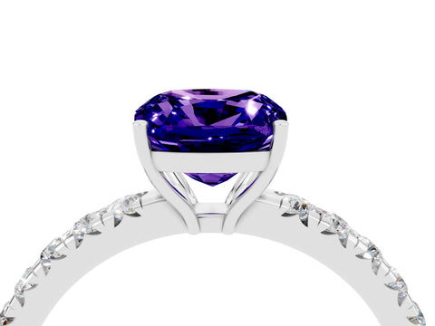 White gold Cushion Cut Tanzanite Pavé Solitaire Engagement Ring with Four-Prong Setting_16