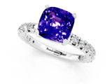 White gold Cushion Cut Tanzanite Pavé Solitaire Ring with Round Band and Prong Setting_49