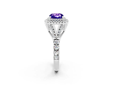 White gold Cushion Cut Tanzanite Pavé Split Shank Double Halo Engagement Ring_2