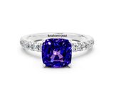 White gold Cushion Cut Tanzanite Pave Band Solitaire Ring with Four-Prong Setting_24