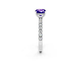 White gold Cushion Cut Tanzanite Pave Band Solitaire Ring with Four-Prong Setting_26