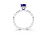 White gold Cushion Cut Tanzanite Pave Band Solitaire Ring with Four-Prong Setting_27