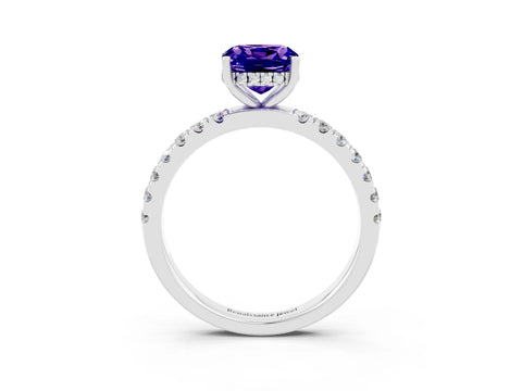 White gold Cushion Cut Tanzanite Pave Band Solitaire Ring with Four-Prong Setting_27