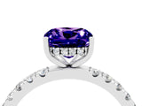 White gold Cushion Cut Tanzanite Pave Band Solitaire Ring with Four-Prong Setting_28