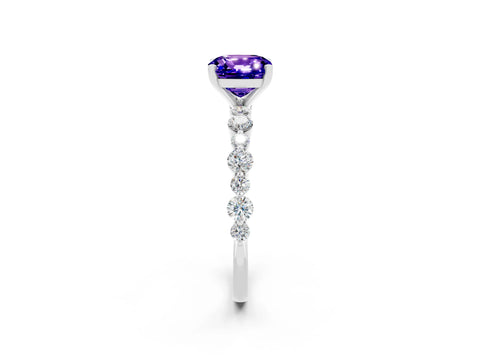 White gold Cushion Cut Tanzanite Prong Set Engagement Ring with Pavé Band_2