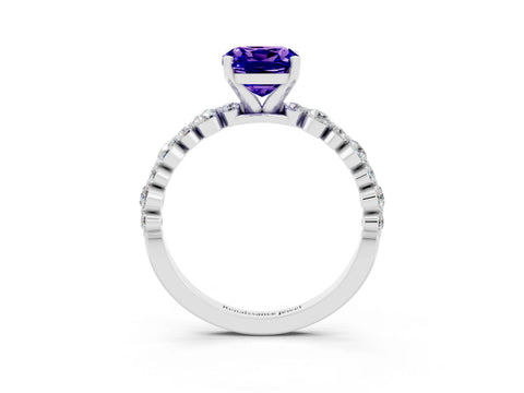 White gold Cushion Cut Tanzanite Prong Set Engagement Ring with Pavé Band_3
