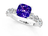 White gold Cushion Cut Tanzanite Prong Setting with Side Stones on a Pave Band_1