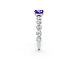 White gold Cushion Cut Tanzanite Prong Setting with Side Stones on a Pave Band_2
