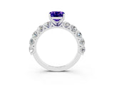 White gold Cushion Cut Tanzanite Prong Setting with Side Stones on a Pave Band_3