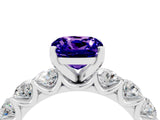White gold Cushion Cut Tanzanite Prong Setting with Side Stones on a Pave Band_4