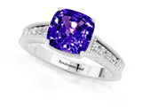 White gold Cushion Cut Tanzanite Ring with Milgrain Pavé Band and Four-Prong Setting_13