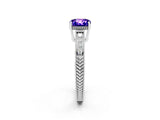 White gold Cushion Cut Tanzanite Ring with Milgrain Pavé Band and Four-Prong Setting_14
