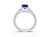 White gold Cushion Cut Tanzanite Ring with Milgrain Pavé Band and Four-Prong Setting_15