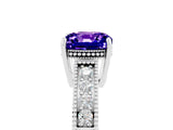 White gold Cushion Cut Tanzanite Ring with Milgrain Pavé Band and Four-Prong Setting_17