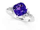 White gold Cushion Cut Tanzanite Ring with Side Stones and Four-Prong Setting_37