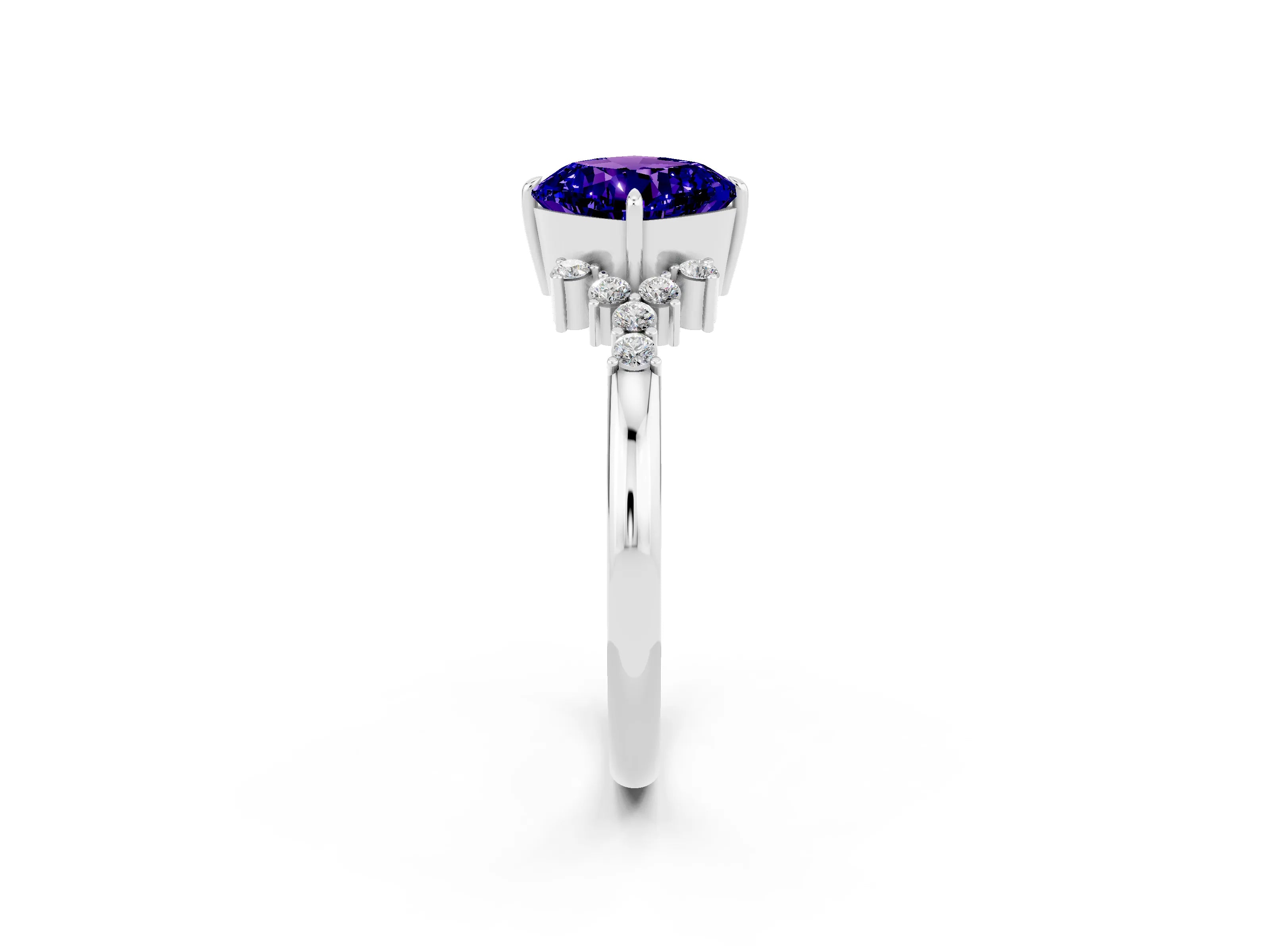 White gold Cushion Cut Tanzanite Ring with Side Stones and Four-Prong Setting_38