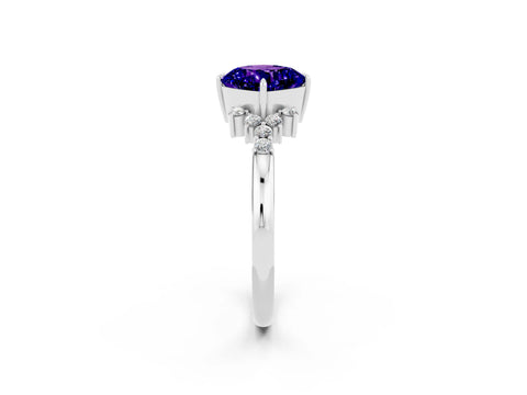 White gold Cushion Cut Tanzanite Ring with Side Stones and Four-Prong Setting_38