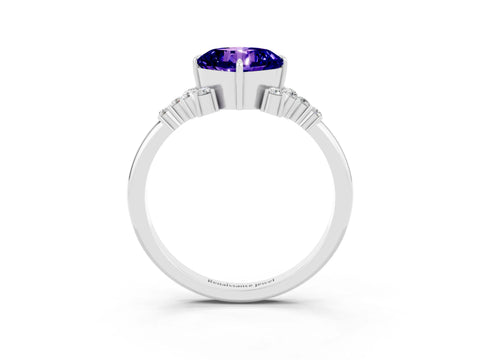 White gold Cushion Cut Tanzanite Ring with Side Stones and Four-Prong Setting_39