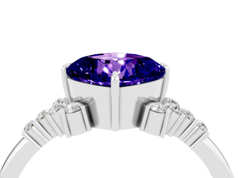White gold Cushion Cut Tanzanite Ring with Side Stones and Four-Prong Setting_40