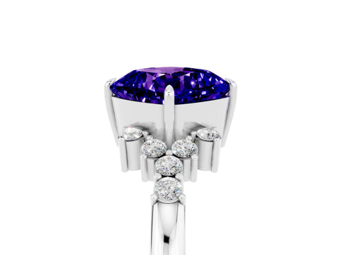 White gold Cushion Cut Tanzanite Ring with Side Stones and Four-Prong Setting_41
