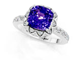 White gold Cushion Cut Tanzanite Scalloped Halo Engagement Ring with Round Shared Prong Band_25