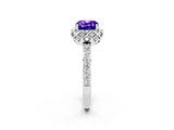 White gold Cushion Cut Tanzanite Scalloped Halo Engagement Ring with Round Shared Prong Band_26
