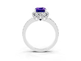 White gold Cushion Cut Tanzanite Scalloped Halo Engagement Ring with Round Shared Prong Band_27