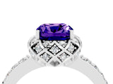 White gold Cushion Cut Tanzanite Scalloped Halo Engagement Ring with Round Shared Prong Band_28
