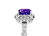 White gold Cushion Cut Tanzanite Scalloped Halo Engagement Ring with Round Shared Prong Band_29