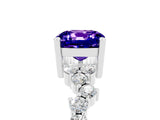 White gold Cushion Cut Tanzanite Scattered Round Accent Ring with Prong Setting_53