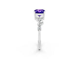 White gold Cushion Cut Tanzanite Scattered Round Accent Ring with Prong Setting_62