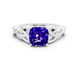 White gold Cushion Cut Tanzanite Solitaire Celtic Knot Ring with Four-Prong Setting_12