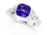 White gold Cushion Cut Tanzanite Solitaire Celtic Knot Ring with Four-Prong Setting_13