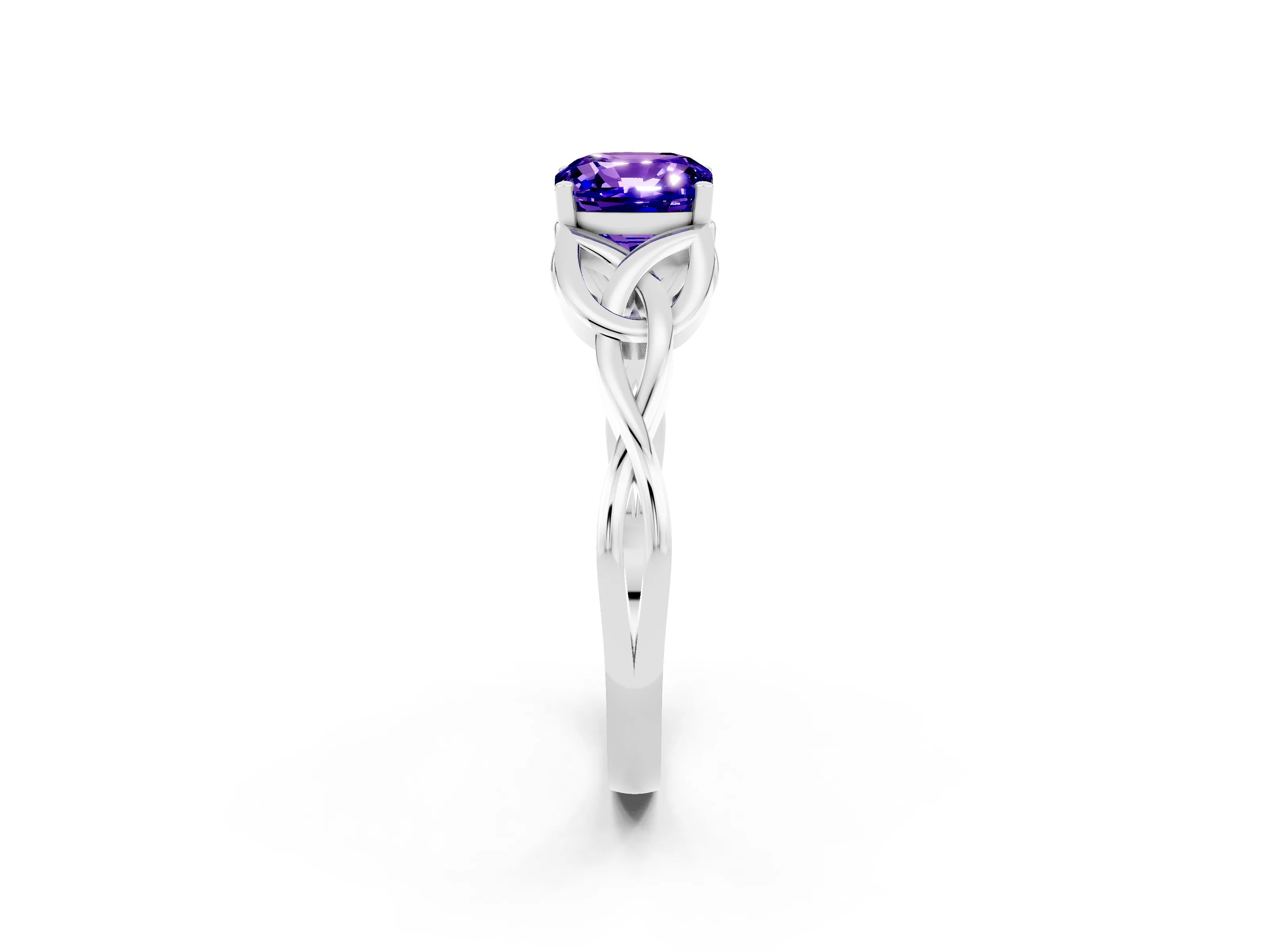 White gold Cushion Cut Tanzanite Solitaire Celtic Knot Ring with Four-Prong Setting_14