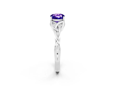 White gold Cushion Cut Tanzanite Solitaire Celtic Knot Ring with Four-Prong Setting_14