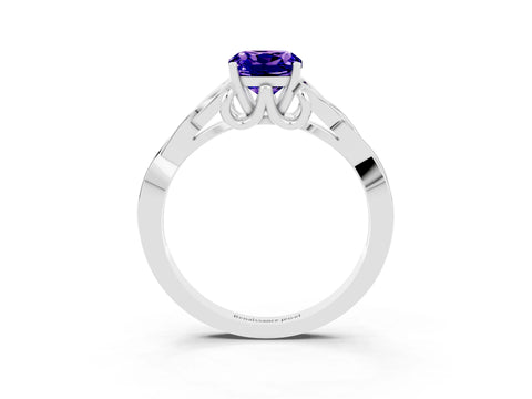 White gold Cushion Cut Tanzanite Solitaire Celtic Knot Ring with Four-Prong Setting_15