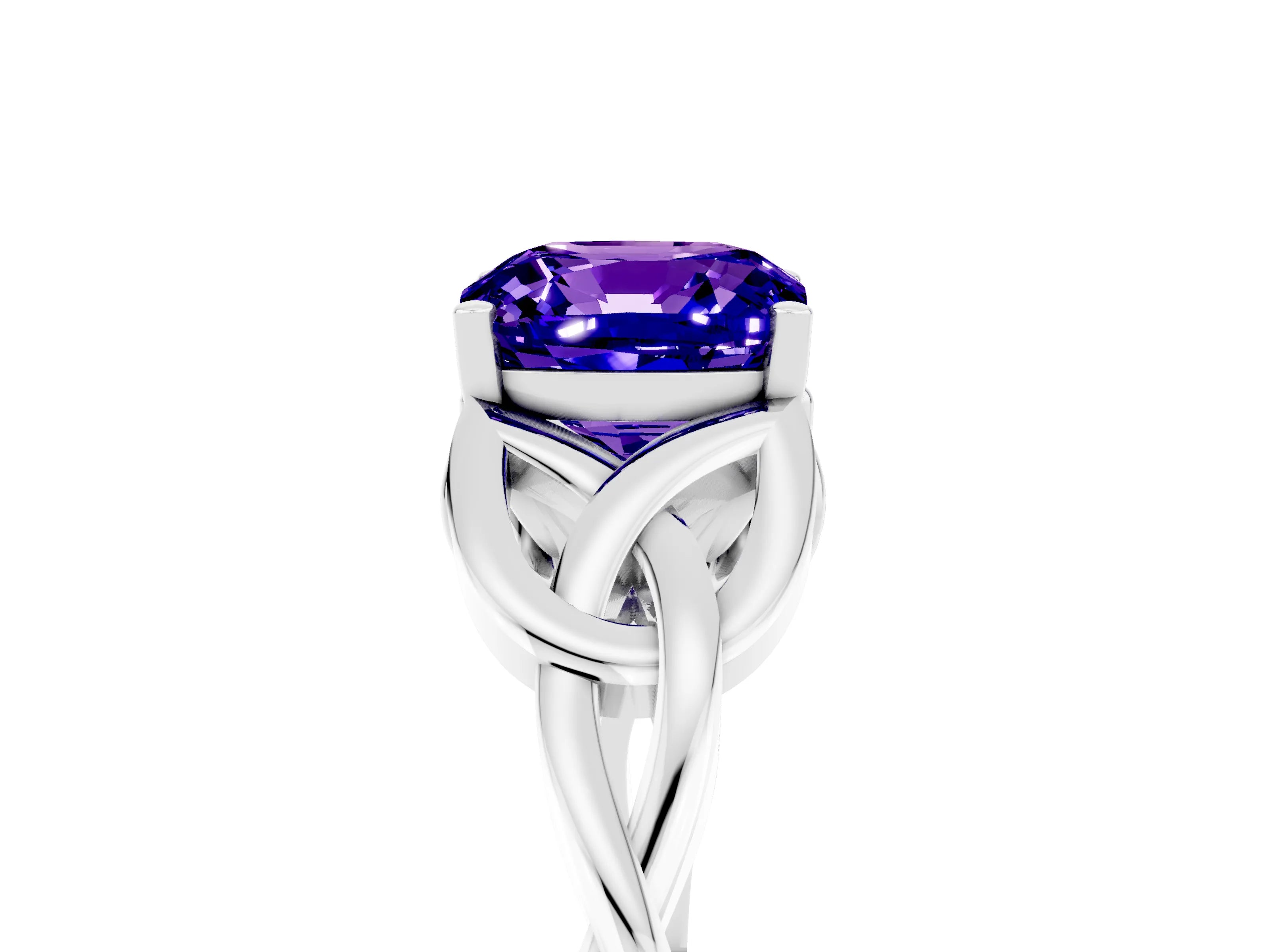 White gold Cushion Cut Tanzanite Solitaire Celtic Knot Ring with Four-Prong Setting_17