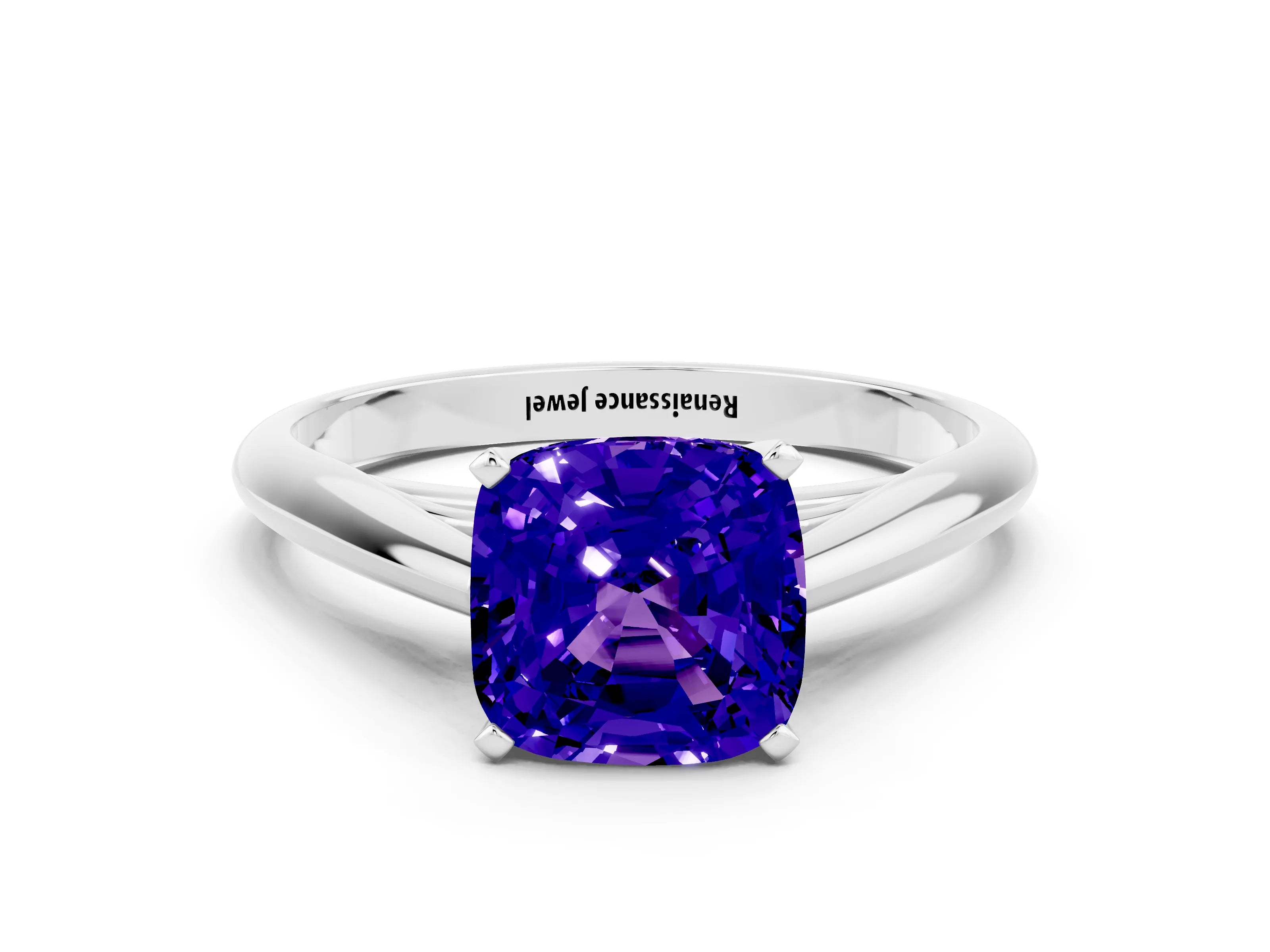 White gold Cushion Cut Tanzanite Solitaire Engagement Ring with Cathedral Setting and Four-Prong Mount_12