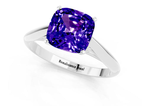 White gold Cushion Cut Tanzanite Solitaire Engagement Ring with Cathedral Setting and Four-Prong Mount_13