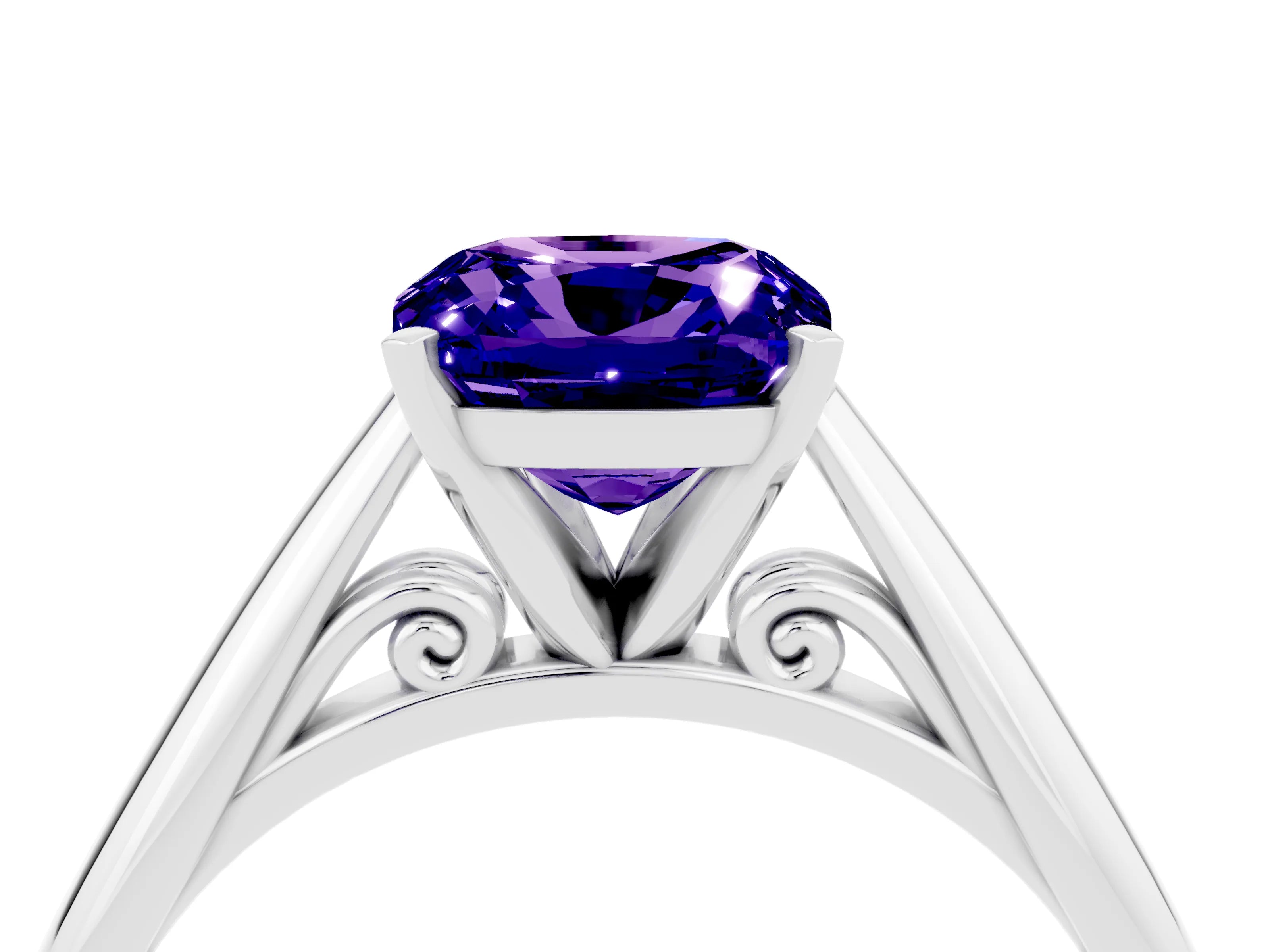 White gold Cushion Cut Tanzanite Solitaire Engagement Ring with Cathedral Setting and Four-Prong Mount_16