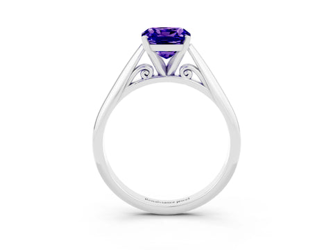 White gold Cushion Cut Tanzanite Solitaire Engagement Ring with Cathedral Setting and Four-Prong Mount_27