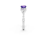 White gold Cushion Cut Tanzanite Solitaire Engagement Ring with Celtic Knot Band and Four-Prong Setting_2