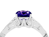White gold Cushion Cut Tanzanite Solitaire Engagement Ring with Celtic Knot Band and Four-Prong Setting_4