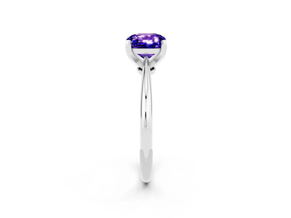 White gold Cushion Cut Tanzanite Solitaire Engagement Ring with Classic Band and Four-Prong Setting