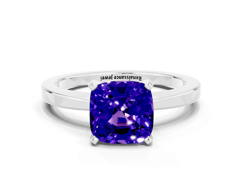 White gold Cushion Cut Tanzanite Solitaire Engagement Ring with Classic Band and Four-Prong Setting_24