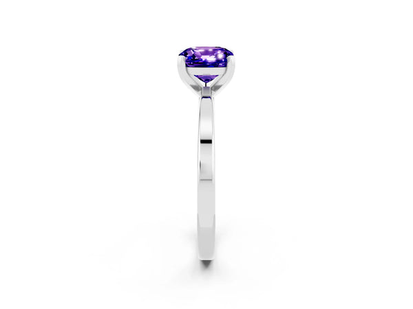 Silver Cushion Cut Tanzanite Solitaire Engagement Ring with Classic Band and Four-Prong Setting