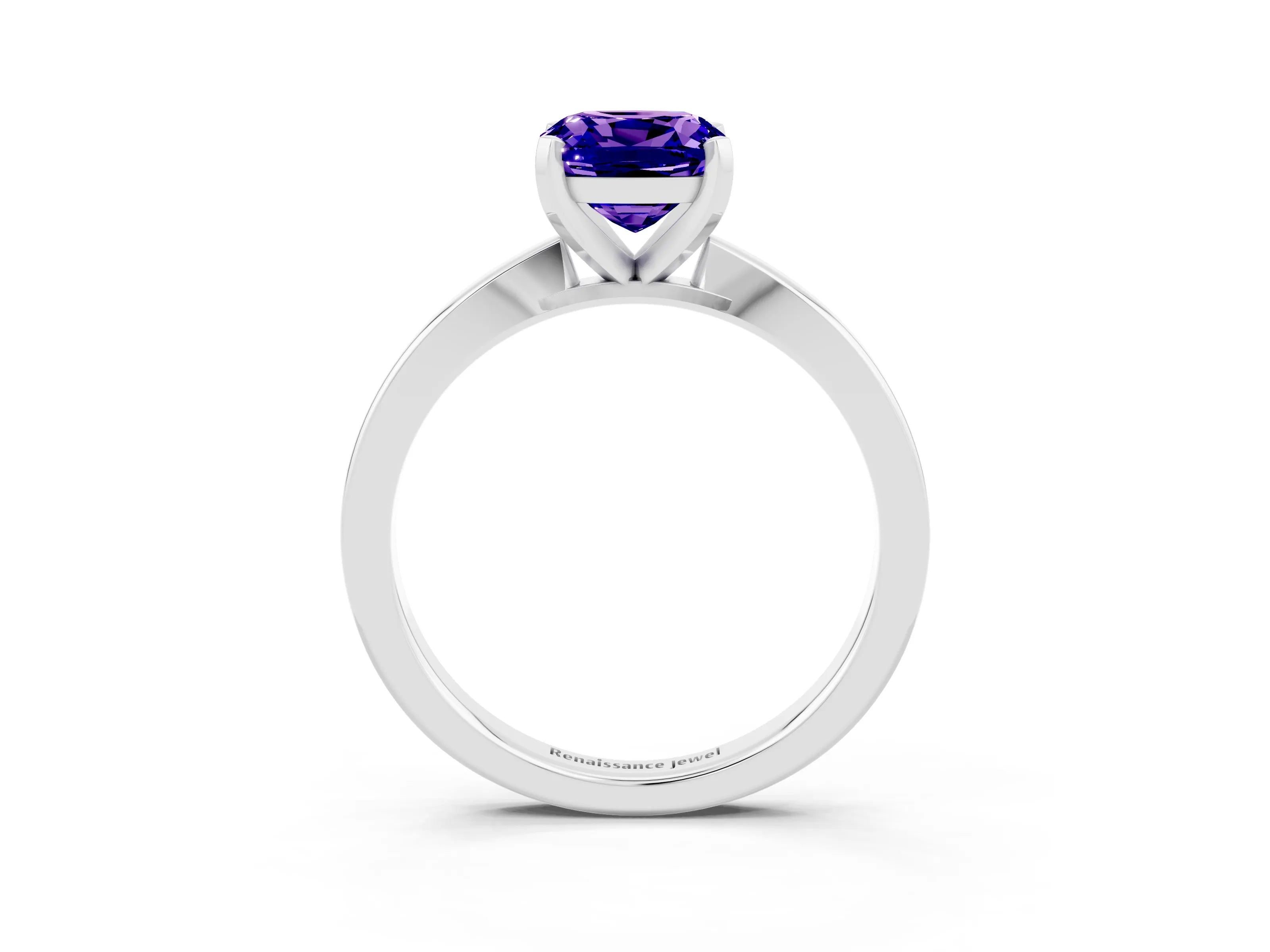White gold Cushion Cut Tanzanite Solitaire Engagement Ring with Classic Band and Four-Prong Setting_27