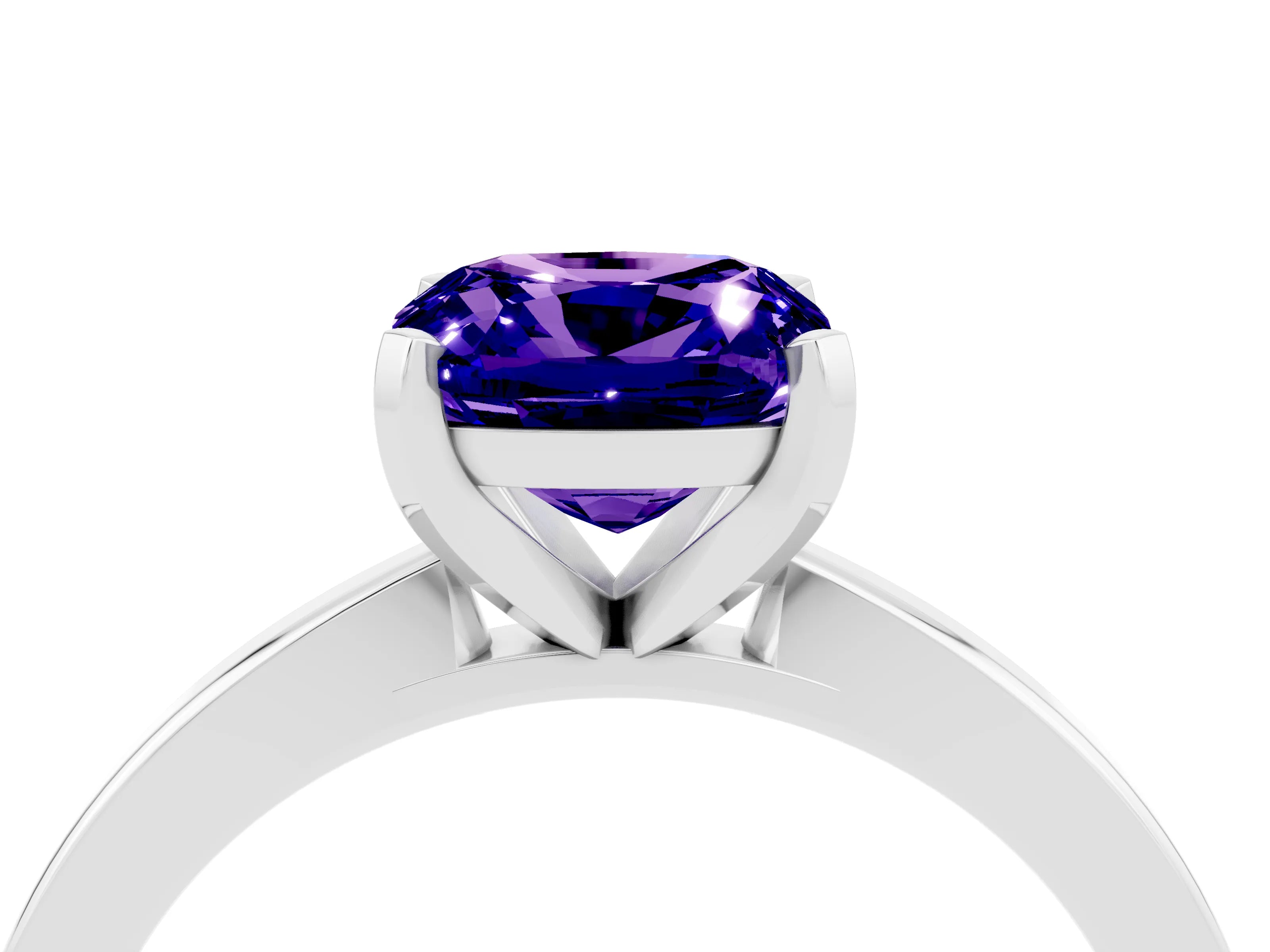 White gold Cushion Cut Tanzanite Solitaire Engagement Ring with Classic Band and Four-Prong Setting_28